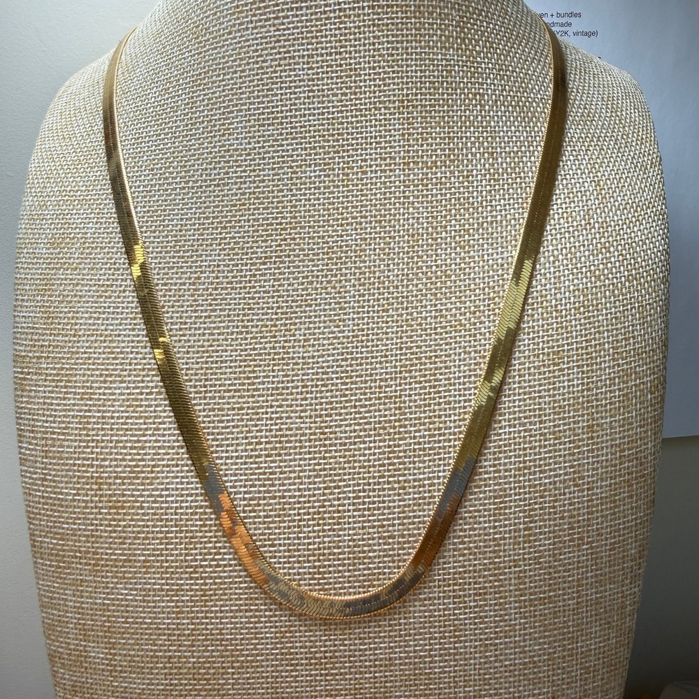 Premier Designs Herringbone Chain Necklace Gold Tone Classic Elegant Minimalist‎